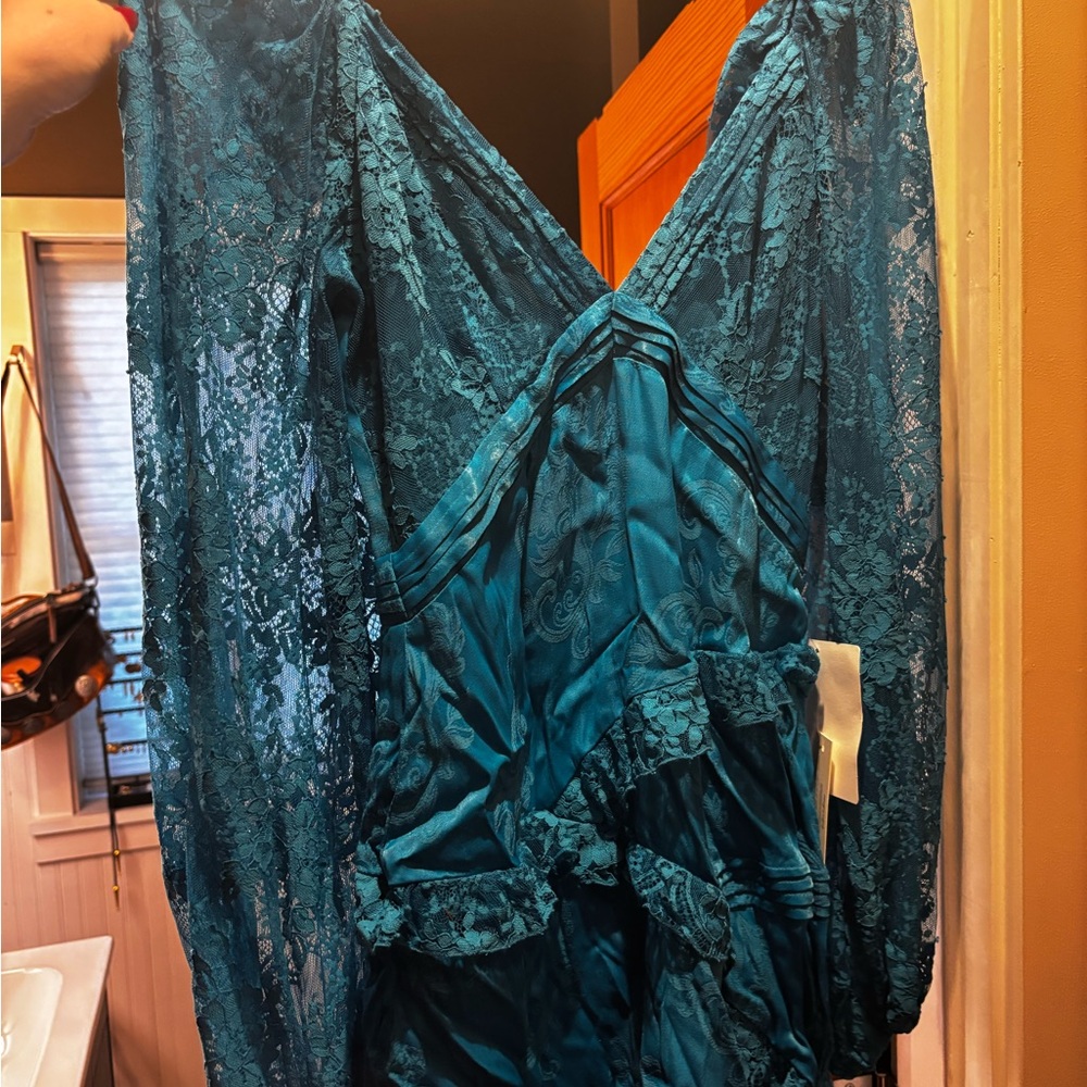 For Love And Lemons Teal Lace Mini Dress